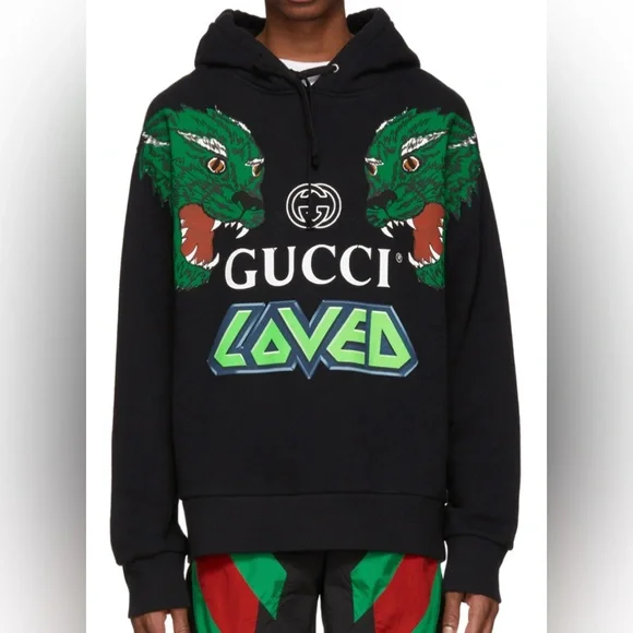 Gucci Mens Tiger Print Hooded Sweatshrt Black Sz L - Picture 2 of 11